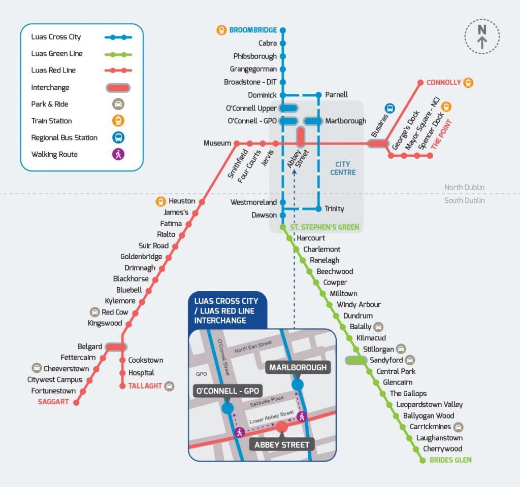 Luas ಕ್ರಾಸ್ ನಗರ ಮಾರ್ಗ ನಕ್ಷೆ